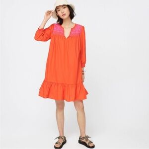J.Crew Embroidered Popover Dress with Ruffle Hem